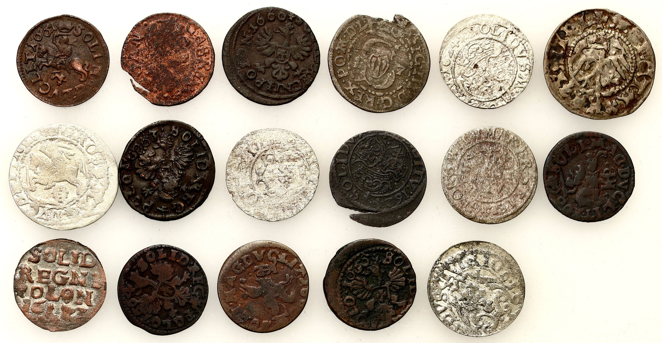 Polska XV-XVII. Szeląg, półgrosz, zestaw 17 monet